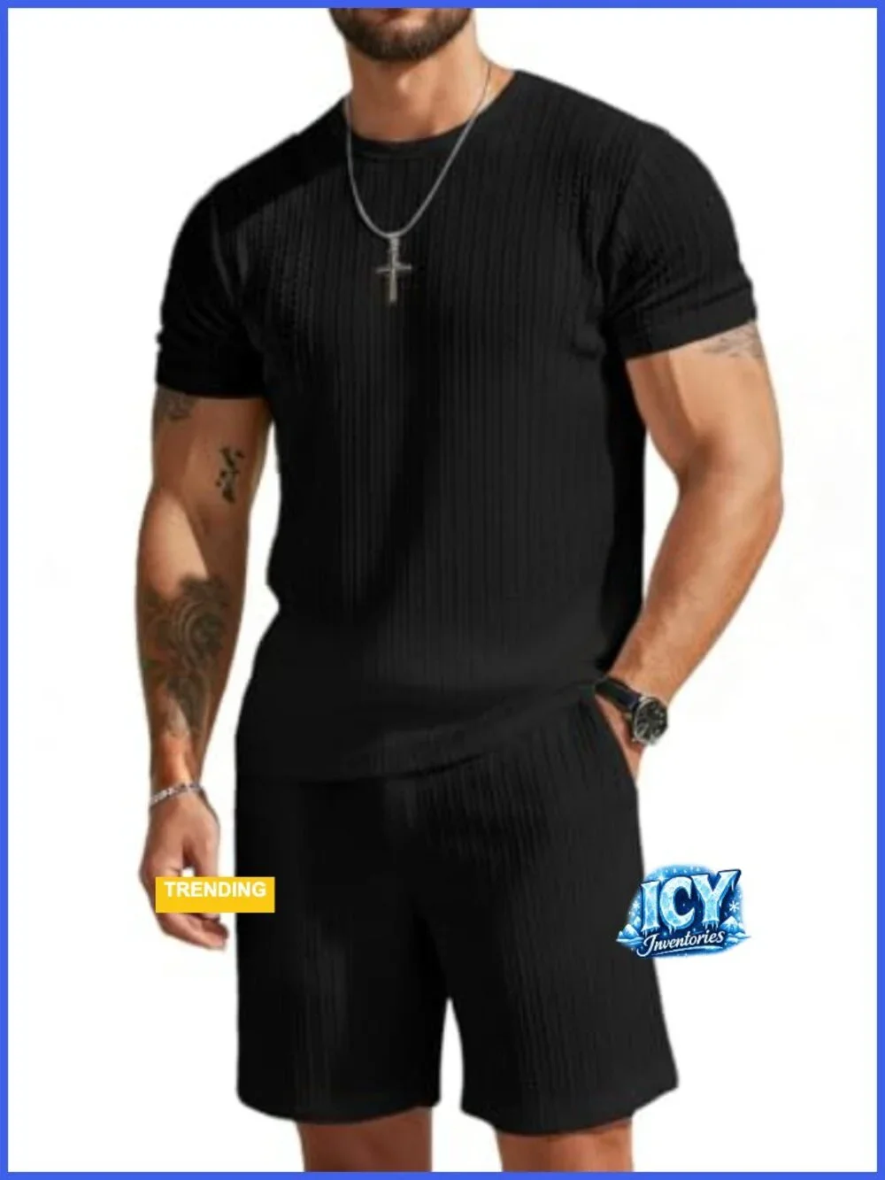 Men's Shorts & Tee Set Twisted Texture Polyester 2 Piece Summer Outfit Casual